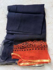 Rust Orange Block Print Georgette saree