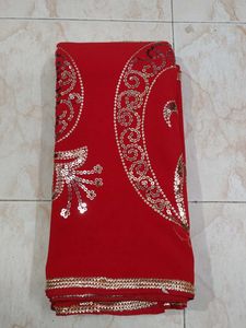 Elegant Red Sequined Saree
