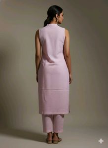 Pink Striped Kurti Pant Set