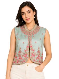 Embroidered Ethnic Sleeveless Top Blouse Jacket