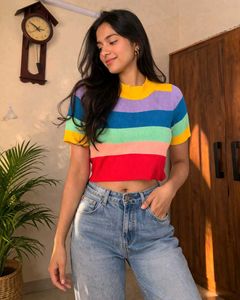 Striped Cropped Knit Top