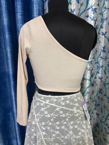 One Shoulder Ribbed Crop Top