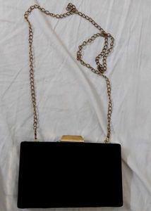 Elegant Black Clutch with Gold Chain