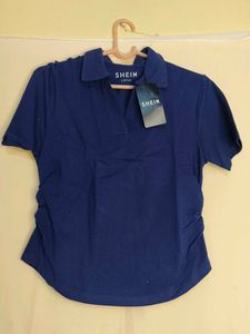 Shein Navy Blue Collared Tee