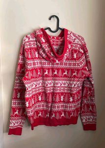 Festive Red Deer Print Hoodie