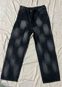 New Distressed Black Denim Wide Leg Jeans