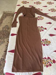 Brown Tube Dress with Cardigan