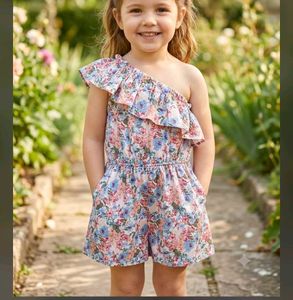 Floral Print One-Shoulder Romper