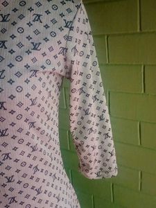 LV Inspired Print High-Low Dress