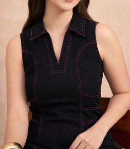 40 inch Stylish Dark Wash Denim Dress