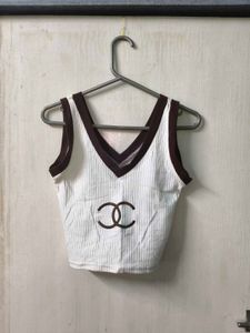 Stylish White Tank Top with Chanel Logo