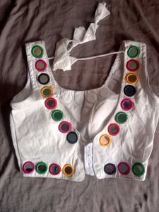 White Blouse With Mirror Work
