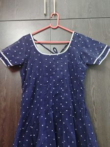 Velvet Navy Blue Polka Dot Dress
