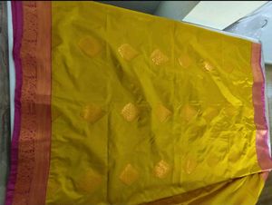 Vibrant Yellow Saree with Pink Border