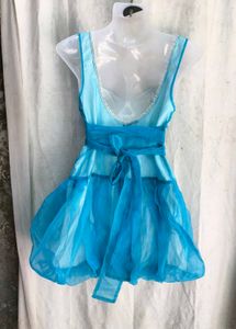Aqua Blue Sheer Overlay Dress