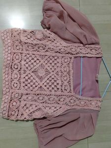 Cropped Crochet Lace Puff Sleeve Top