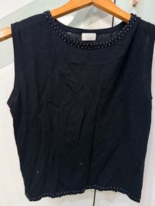 Sleeveless Black Embellished Top