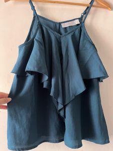 Blue Ruffled Spaghetti Strap Top