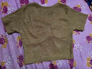 Brown Textured Blouse with Tie Detail