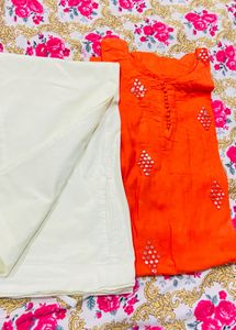 Bright Orange Mirror Work Kurta Set