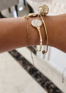 Boho Marble &amp; Gold Tone Bracelet Set