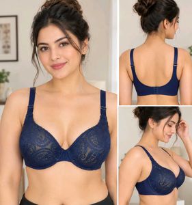 Elegant Navy Blue Lace Bra