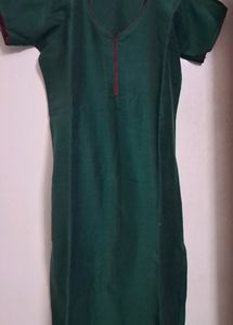Green Cotton Silk Ethnic Kurta