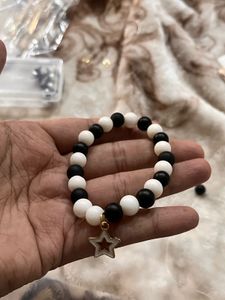 Black &amp; White matte Beaded Bracelet with star char