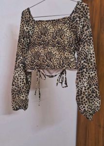 Y2K Leopard Print Long Sleeve Ruched Top
