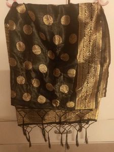 Elegant Black &amp; Gold Silk dupatta fabric
