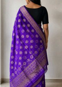 Purple Silk Saree with Gold Motifs