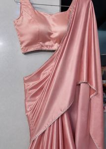 Elegant Pink Satin Saree with padded blouse