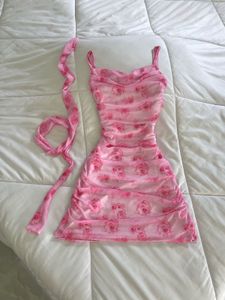 Pink Floral Bodycon mini Dress with sash