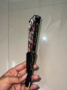 Elegant Black &amp; Red Floral Hand Fan 🪭