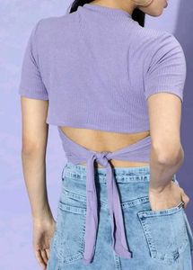 Ribbed Mock Neck Purple Top