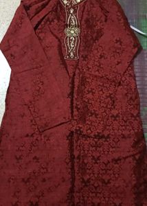 Exquisite Beaded Maroon Kurtha and pant set