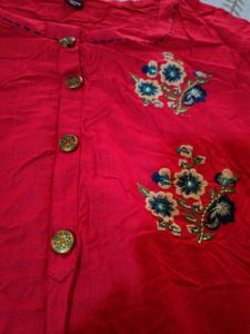 Red Kurta with Floral Embellishments