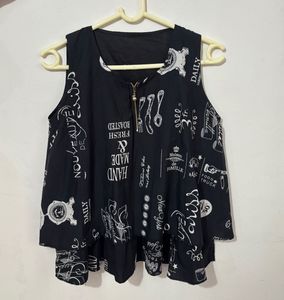 Y2K Graphic Zip-Front Sleeveless Top