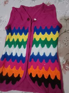 Boho Rainbow Zig Zag Sleeveless Cardigan