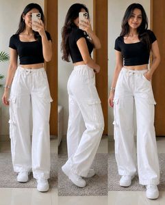 White Wide-Leg Cargo Pants
