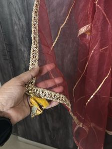 Maroon Net Dupatta with Golden Border