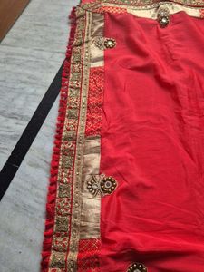Vibrant Red Embroidered Saree