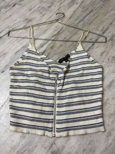 Striped Cropped Tank Top with Zipper