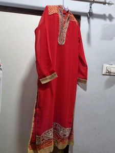 Red Embellished Kurta