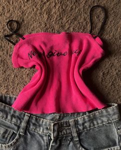 Hot Pink "Never Give Up" Crop Top
