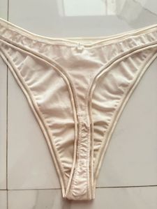 Cream Satin Thong Panty