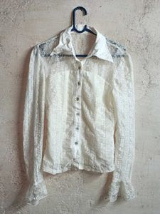 Partywear White Lace Shirt Blouse