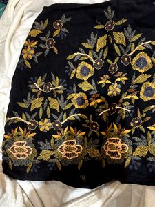 Embroidered Black Mini Skirt