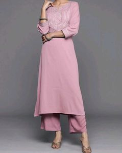 Elegant pastel Pink Kurta with Embellished Necklin