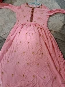 Pink Embroidered Peplum Kurta